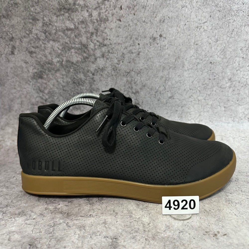 NOBULL Outwork Low Leather Trainer Men 10.5 Black Gum Perforated Cross Training